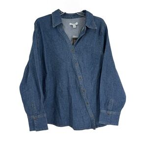 Peace Love World NWT Women's Asymmetric Denim Shirt Size 2X Button Up Chambray